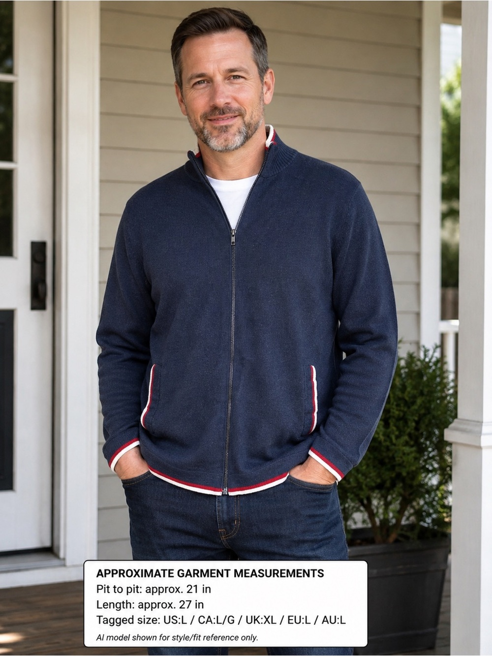 Rorie Whelan Navy Full Zip Preppy Sweater